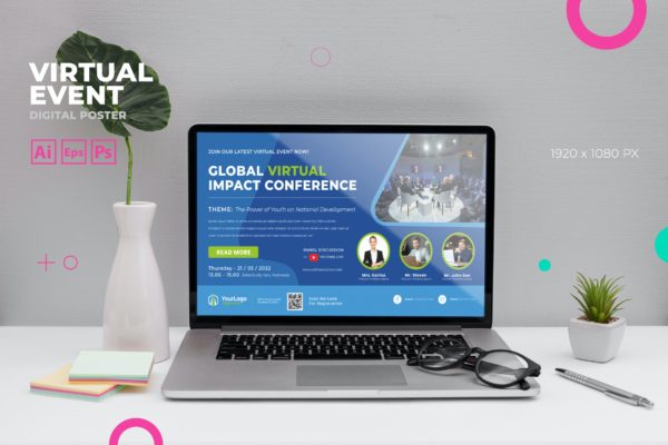 商务会议活动数字海报传单设计模板v2 Business Conference Virtual Event Digital Poster F