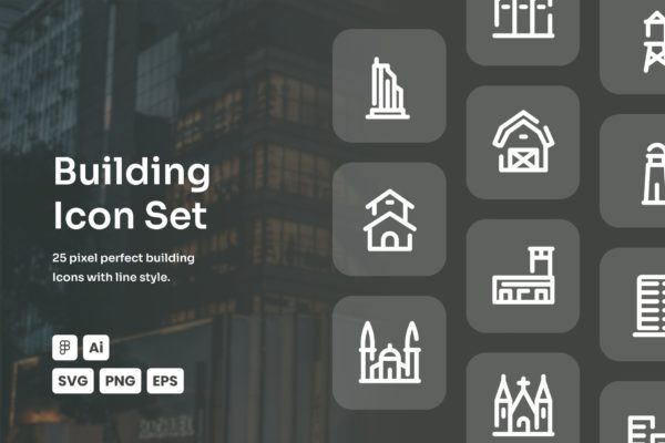 建筑主题线条图标合集 Building Dashed Line Icon Set