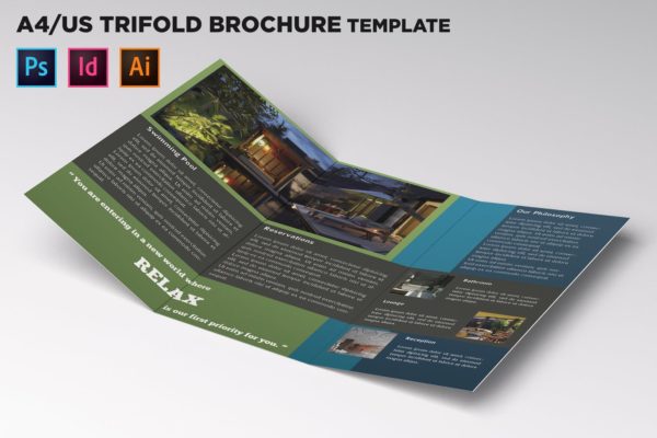 旅馆酒店三折页宣传册设计模板 Hotel Trifold Brochure Template