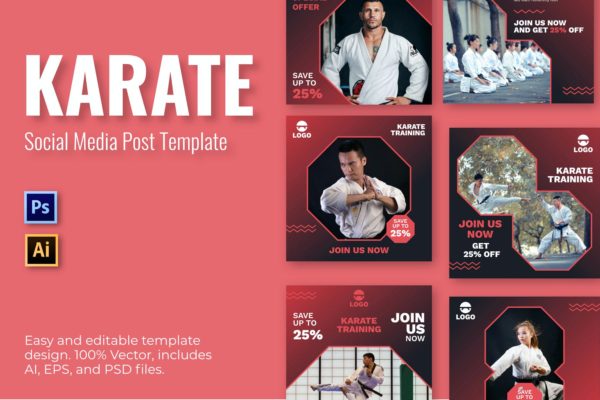 空手道培训班社交媒体广告图设计模板 Karate Social Media Template