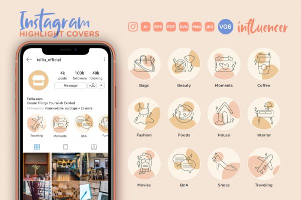 Instagram社交突出显示Highlight类别图标 Instagram Highlight Icon V06 Social Influencer