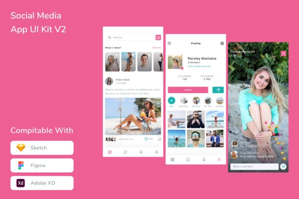 生活社交媒体App应用UI套件V2 Social Media App UI Kit V2