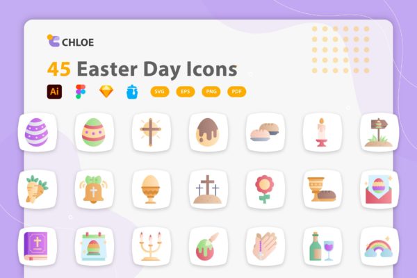 复活节主题彩色扁平化图标集 Chloe – Easter Day Icons