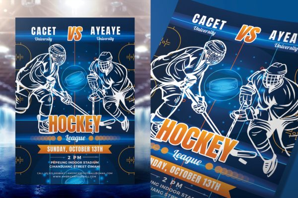 冰球比赛宣传单设计 Ice Hockey Game Flyer