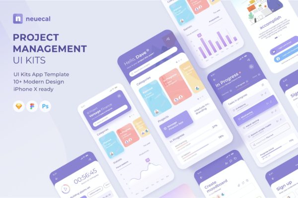 项目管理工具App应用UI 套件模板 Neuecal UI Kit Template