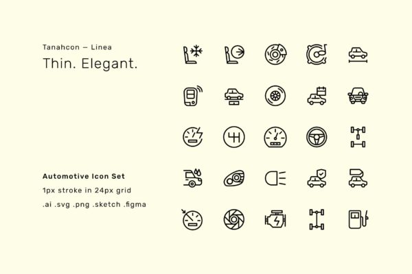 汽车主题线条图标集 Automotive Icon Set – Linea