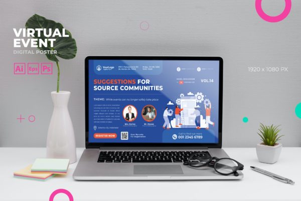 商务会议活动数字海报传单设计模板v1 Business Conference Virtual Event Digital Poster F