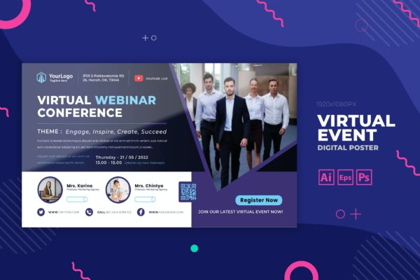 商业网络研讨会活动数字海报传单设计模板 Business Webinar Event Digital Poster Flyer