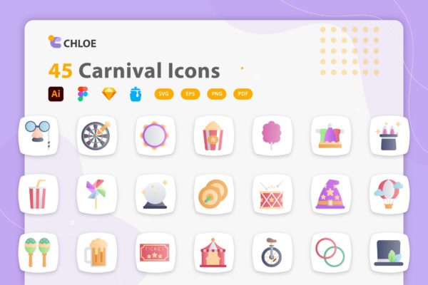 狂欢节主题彩色扁平化图标集 Chloe – Carnival Icons