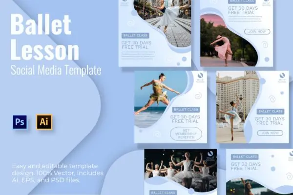 芭蕾舞日社交媒体广告图设计模板 Ballet Days Social Media Template
