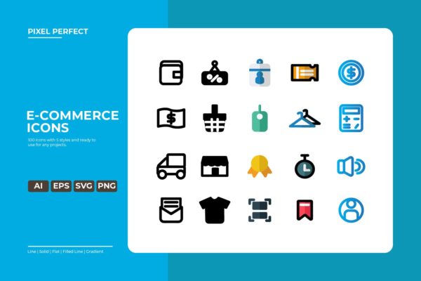 电子商务矢量图标-5种风格 E-commerce Icon – 5 styles
