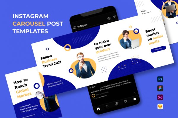 现代孟菲斯风格商业Instagram帖子轮播图设计模板 Instagram Carousel
