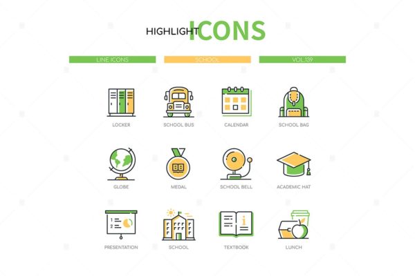 学校主题现代线条设计风格图标集 School – modern line design style icon set