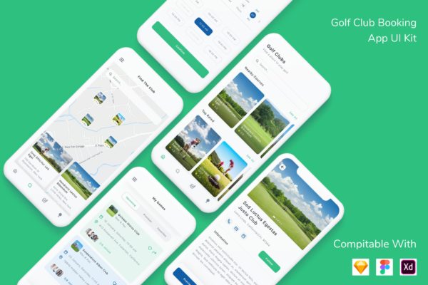 高尔夫俱乐部预订App应用程序UI套件 Golf Club Booking App UI Kit