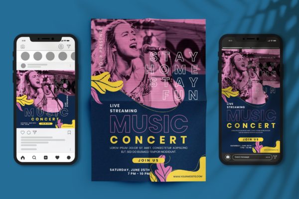 流媒体音乐演唱会宣传单模板 Streaming Music Concert