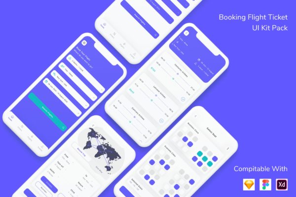 预订机票App应用程序UI套件 Booking Flight Ticket App UI Kit Pack