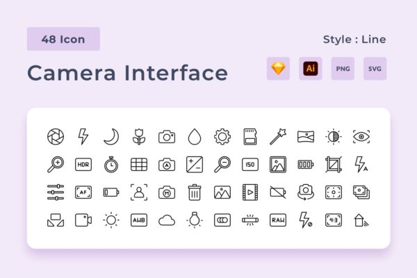 摄影主题轮廓风格图标包 Photography Outline Style Icon Pack