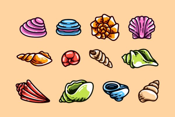 卡通海洋贝壳系列矢量图标素材 Cartoon Sea Shell Collection