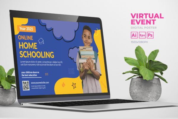 家庭教育活动数字海报传单设计模板 Home Schooling Event Digital Poster Flyer