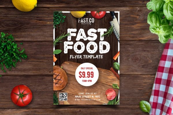 复古木纹餐厅美食传单模板下载 Restaurant Flyer Template