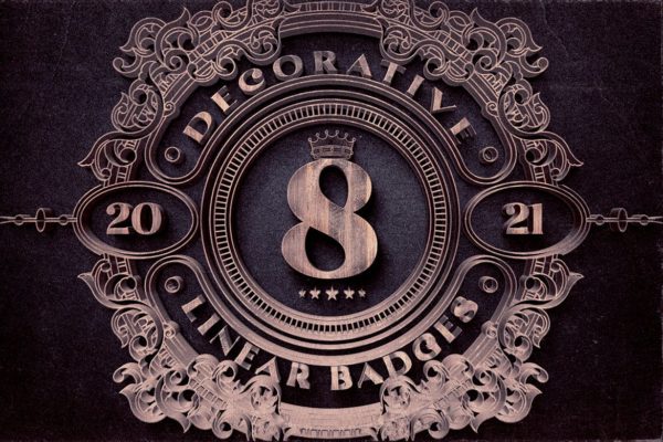 8个复古装饰和线性徽章设计模板 8 Decorative & Linear Badges