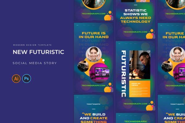 未来派风格Instagram故事社交素材 Futuristic Instagram Story