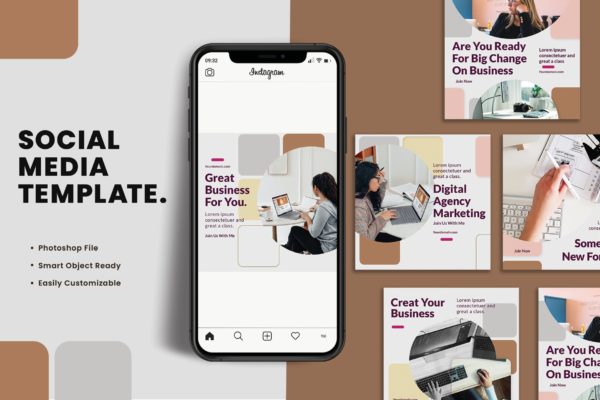 商业办公主题社交媒体方形贴图设计模板 Social Media Template