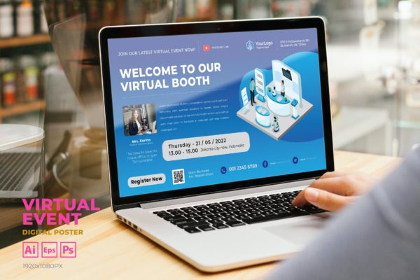 展览展位活动数字海报传单设计模板 Virtual Booth Event Digital Poster Flyer