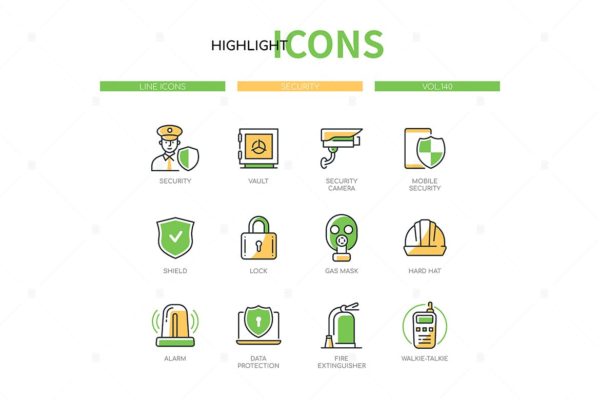 安全主题现代线条设计风格图标集 Security – modern line design style icon set