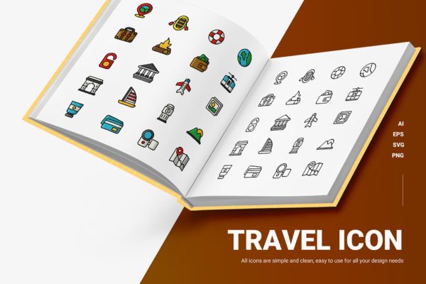 旅行彩色&线条图标矢量素材 Travel – Icons