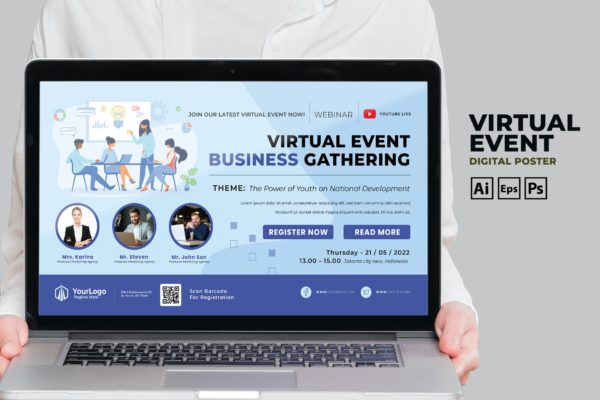 商务会议活动数字海报传单设计模板v3 Business Conference Virtual Event Digital Poster F
