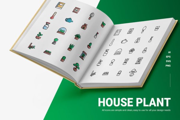 室内植物彩色&线条图标矢量素材 House Plant – Icons