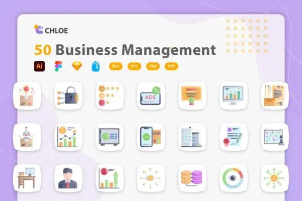 企业管理主题彩色扁平化图标集 Chloe – Business Management Icons