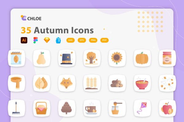 秋季主题彩色扁平化图标集 Chloe – Autumn Icons