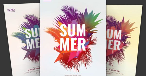 热带叶子夏季派对活动传单模板下载 Summer Flyer