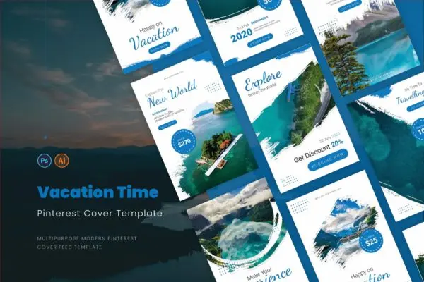假期旅行Pinterest封面设计模板 Vacation Time Pinterest Cover
