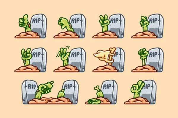 卡通墓碑僵尸手势矢量图标素材 Cartoon Zombie Hand Gesture