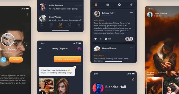 流媒体直播视频App应用概念UI设计套件 Stream Live Video – Social mobile UI concept