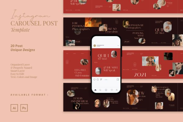 时尚模特摄影Instagram帖子轮播图设计模板 Instagram Carousel