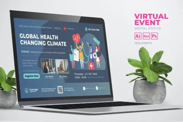 医疗健康宣传活动数字海报传单设计模板 Health Virtual Event Digital Poster Flyer