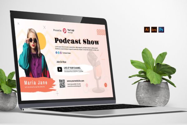 电台播客活动数字海报传单设计模板 Podcast Virtual Event Digital Poster Flyer
