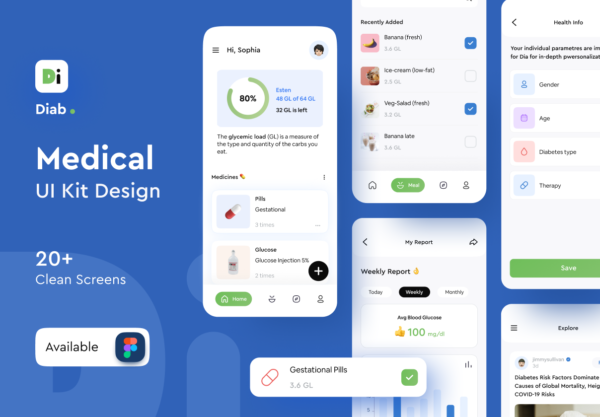 设计森林下午茶：糖尿病健康管理App应用程序UI套件