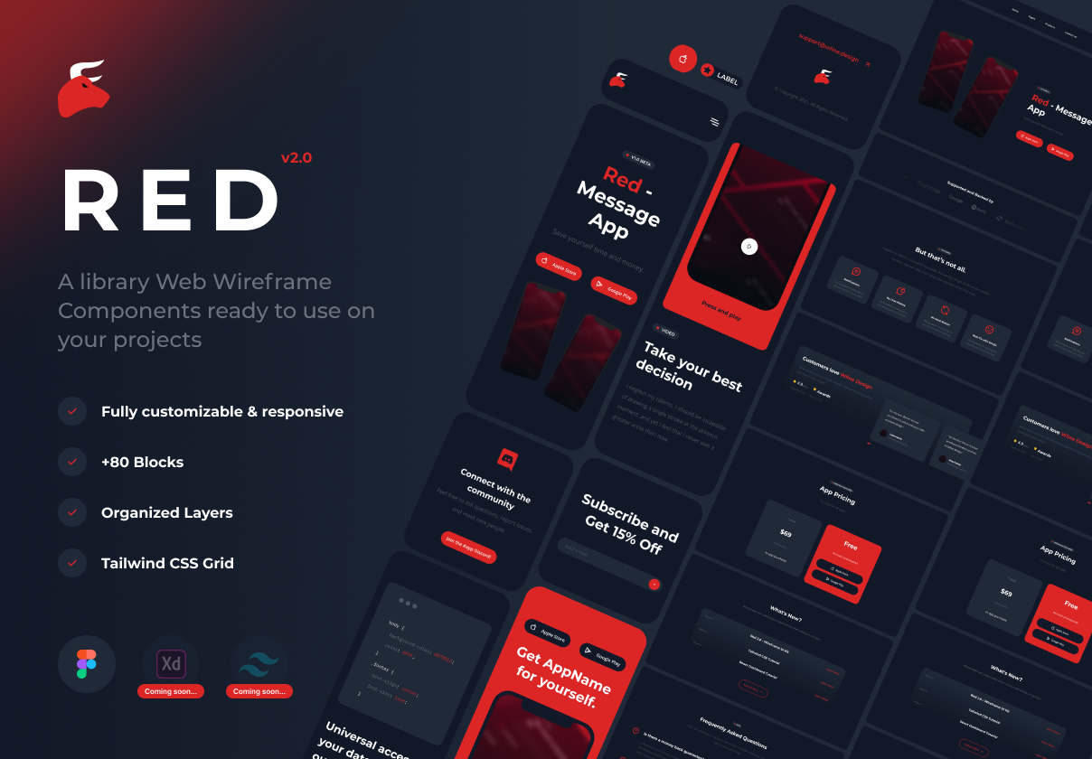Red 2.0 – Wireframe UI Kit
