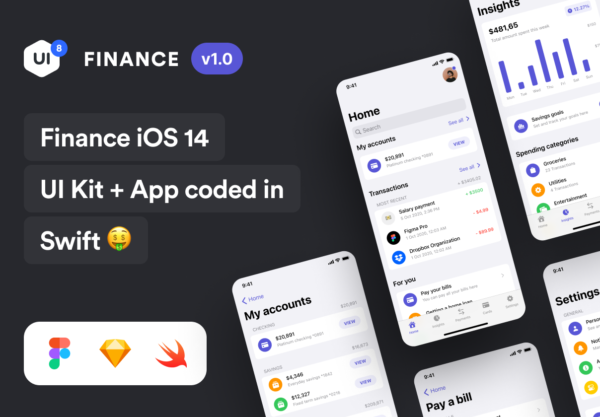 设计森林下午茶：适用于iOS 14的金融App应用模板 + 设计文件