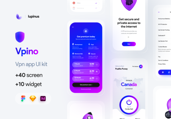 设计森林下午茶：全球网络代理Vpn应用程序 UI 套件