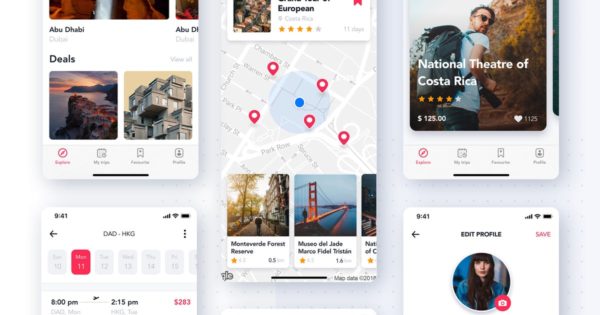 旅行APP应用-旅游&机票预订UI屏幕界面设计模板 Travel & ticket booking UI screen for Travel App