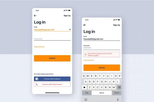 APP应用登录流程UI界面设计模板 Login flow UI Concept