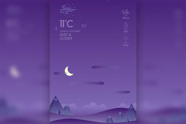 夜晚背景天气APP应用UI界面设计素材