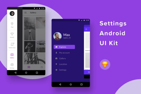 Android应用用户中心界面设计SKETCH模板Settings Android UI Kit (Sketch)