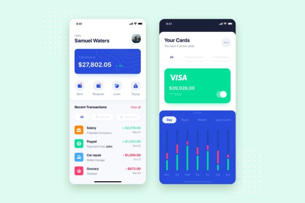 电子银行APP应用主页&银行卡管理界面UI设计模板 Banking Wallet Mobile App UI Kit Template